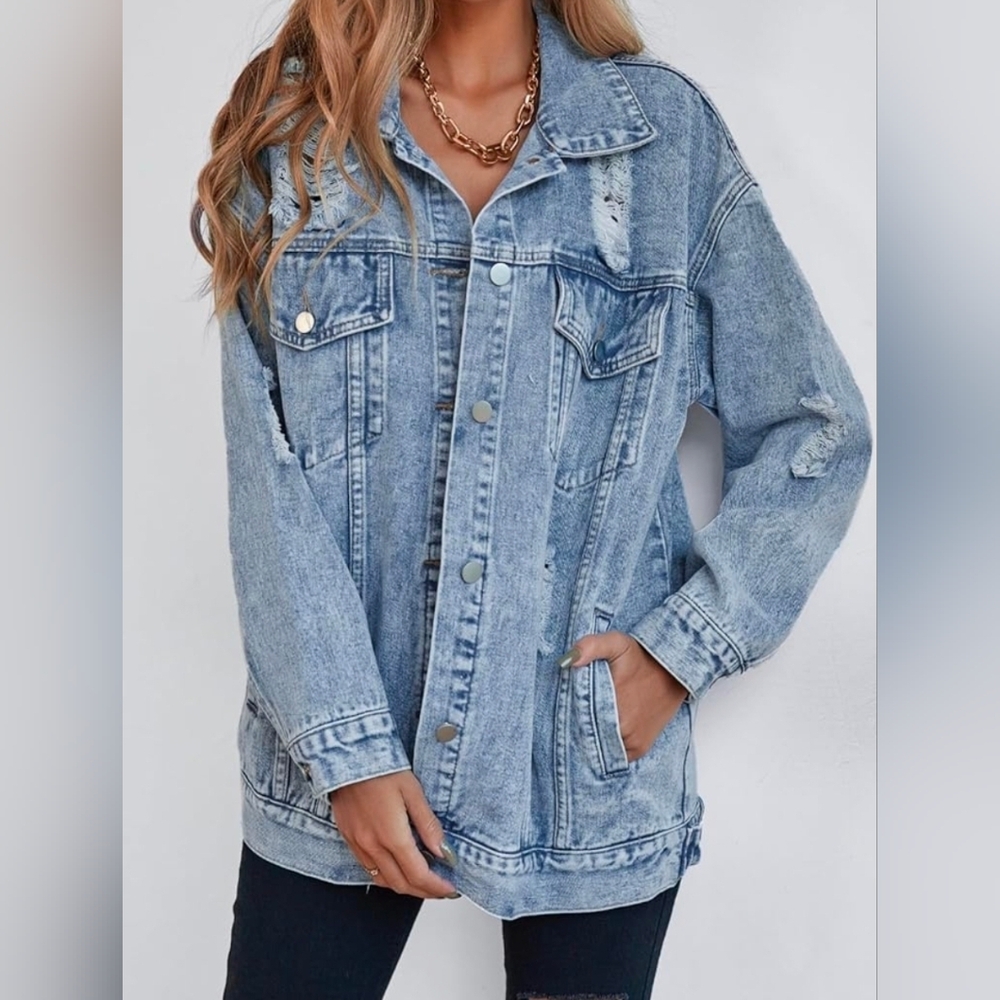 Distressed Denim Jacket - Size SMALL - "Revamped"